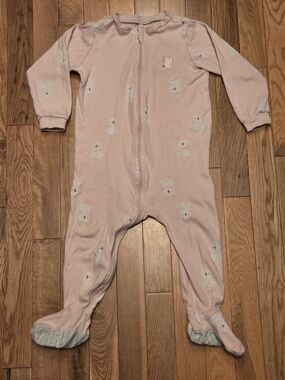 5/$20 Pekkle 24M Pink Bear Print Footed Onsie Zip Up Sleeper Pajamas